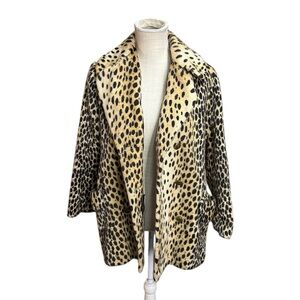 Vtg Halldon Ltd Leopard Cheetah Print Faux Fur Coat MCM Jacket Womens M? 60s